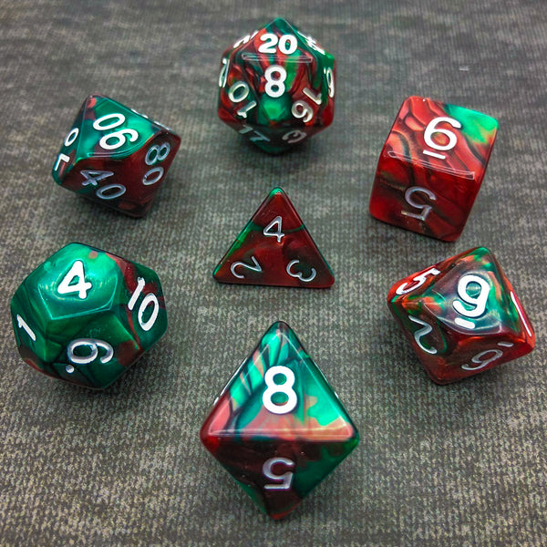 Red and Green with White Text - The Dice Viking - Dice Set