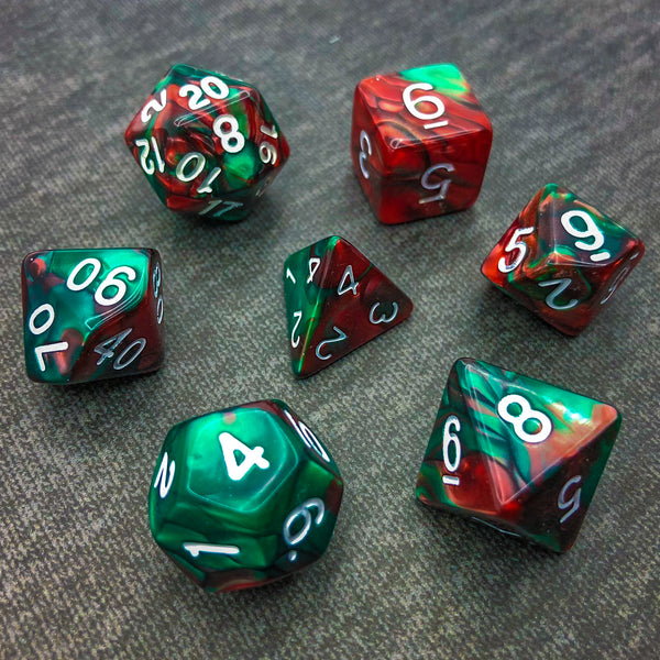 Red and Green with White Text - The Dice Viking - Dice Set