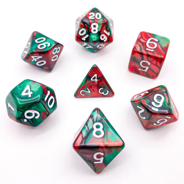 Red and Green with White Text - The Dice Viking - Dice Set