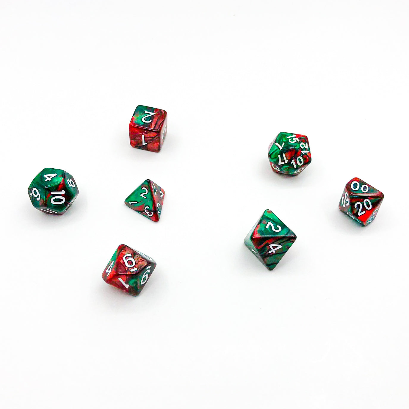 Red and Green with White Text - The Dice Viking - Dice Set