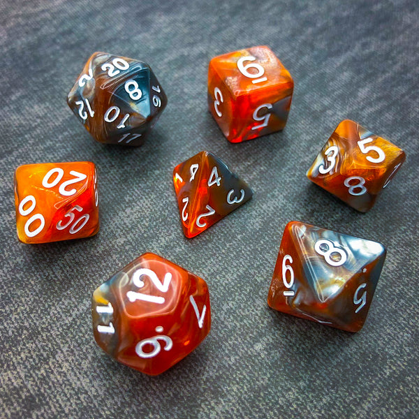 Translucent Orange and Grey with White Text - The Dice Viking - Dice Set