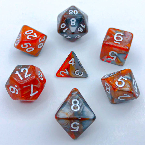 Translucent Orange and Grey with White Text - The Dice Viking - Dice Set