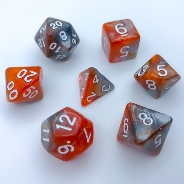 Translucent Orange and Grey with White Text - The Dice Viking - Dice Set