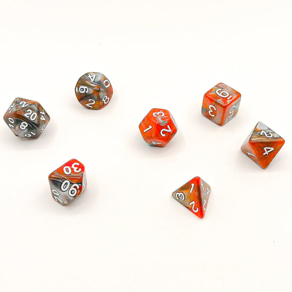 Translucent Orange and Grey with White Text - The Dice Viking - Dice Set