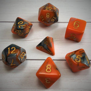 Orange and Grey with Gold Text - The Dice Viking - Dice Set