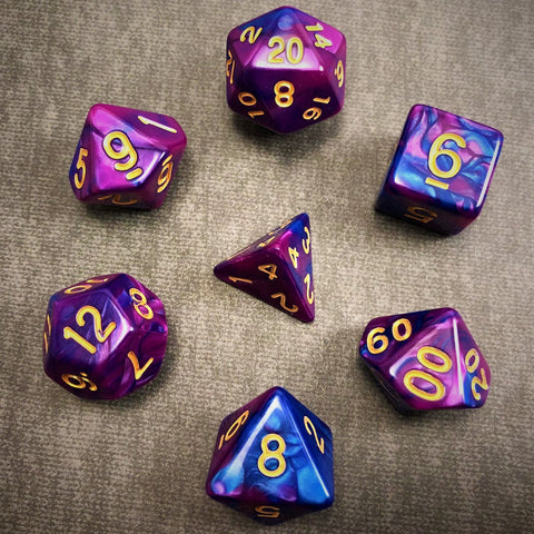 Blue and Purple with Gold Text - The Dice Viking - Dice Set