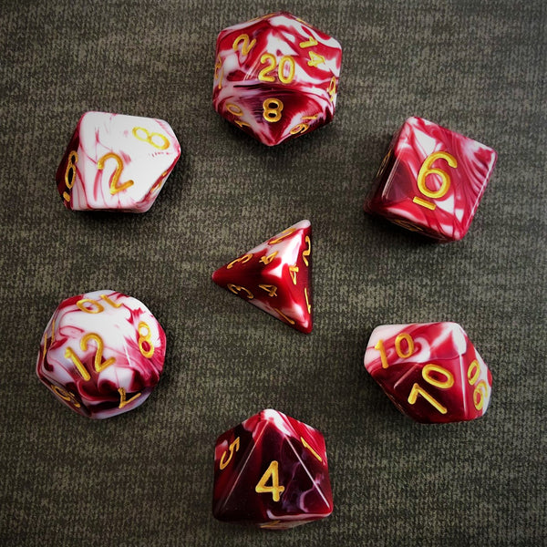 Swirl - Red and White with Gold Text - The Dice Viking - Dice Set