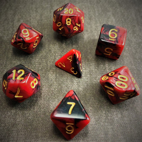 Red and Black with Gold Text - The Dice Viking - Dice Set