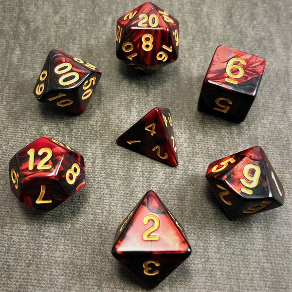 Crimson and Black with Gold Text - The Dice Viking - Dice Set