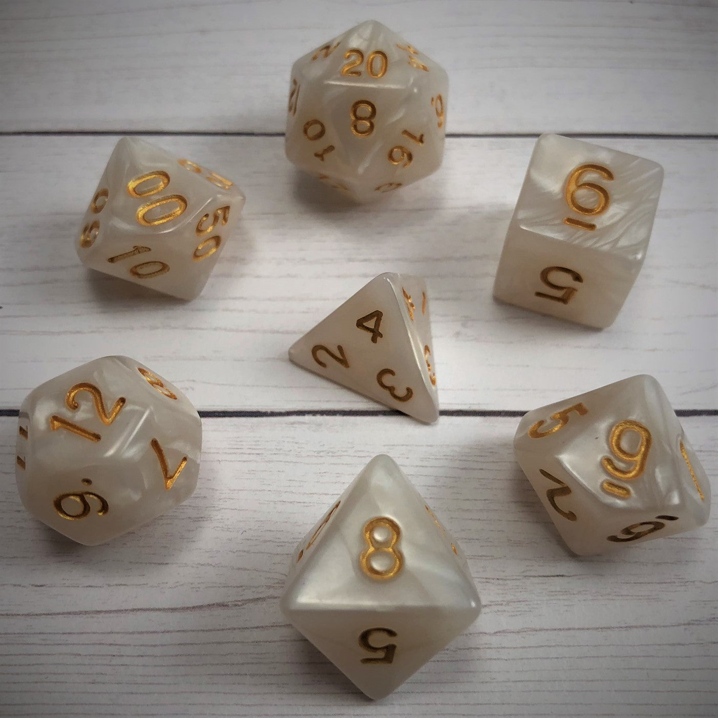 Seaspray White with Gold Text - The Dice Viking - Dice Set