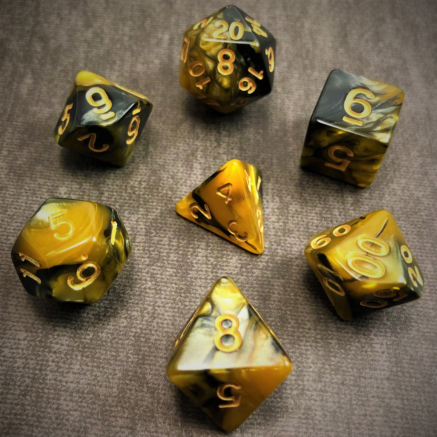 Yellow and Black with Gold Text - The Dice Viking - Dice Set