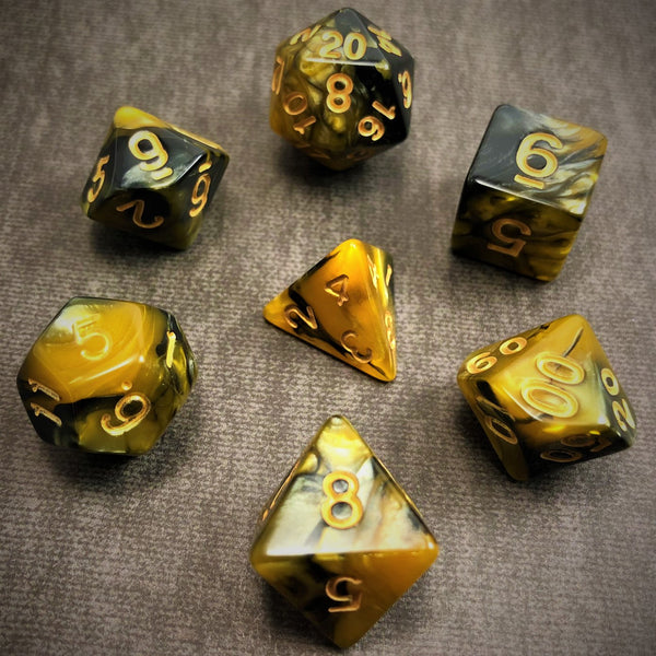 Yellow and Black with Gold Text - The Dice Viking - Dice Set