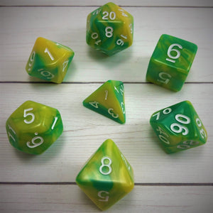 Yellow and Green with White Text - The Dice Viking - Dice Set